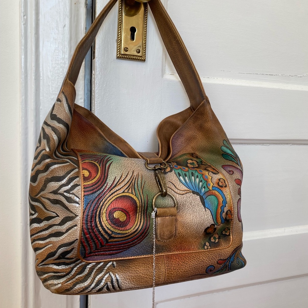 Anuschka hand painted boho hobo bag